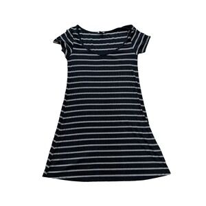 Billabong Womens Black White Striped Ribbed V-Neck Short Sleeve T-Shirt Dress L